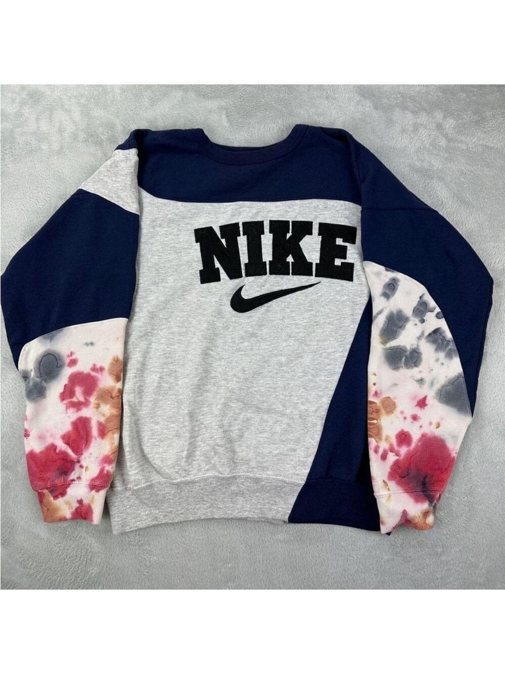 Nike Rework Crewneck - Navy Blue/Grey Tie-Dye - Size L fits Smaller